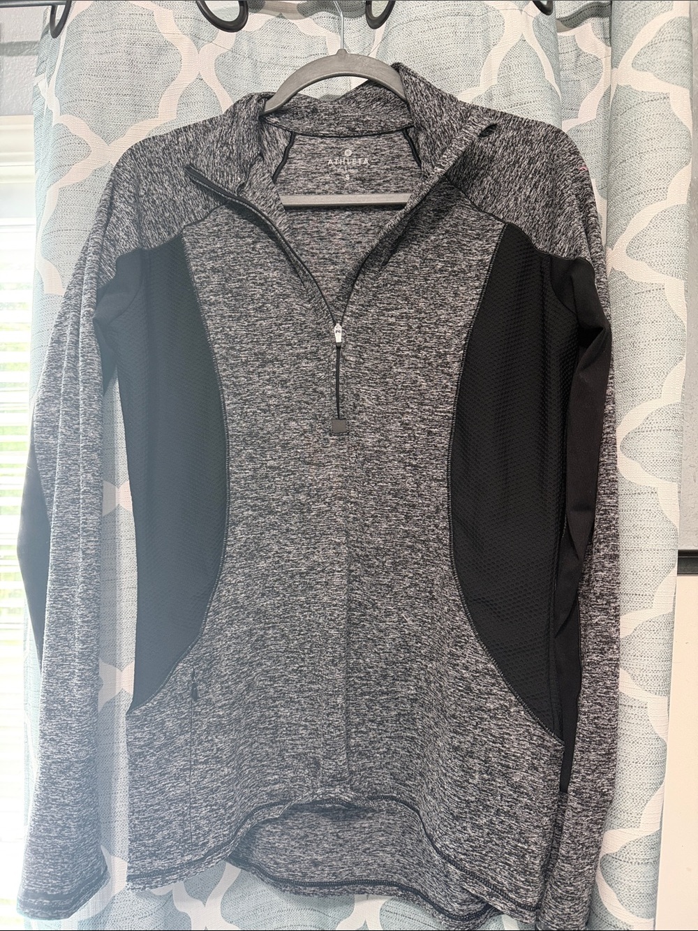 Athleta Grey and Black Long Sleeve Half-Zip Pullover